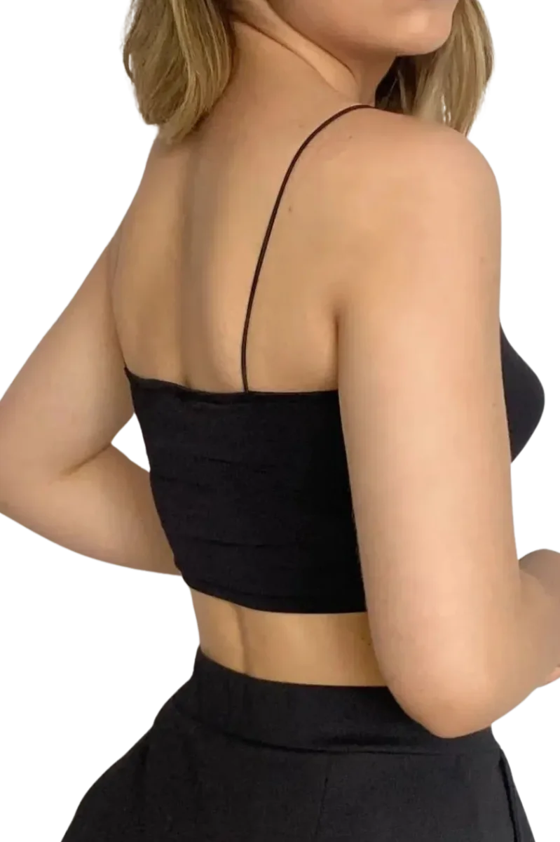 Askılı Crop  Bluz-SİYAH