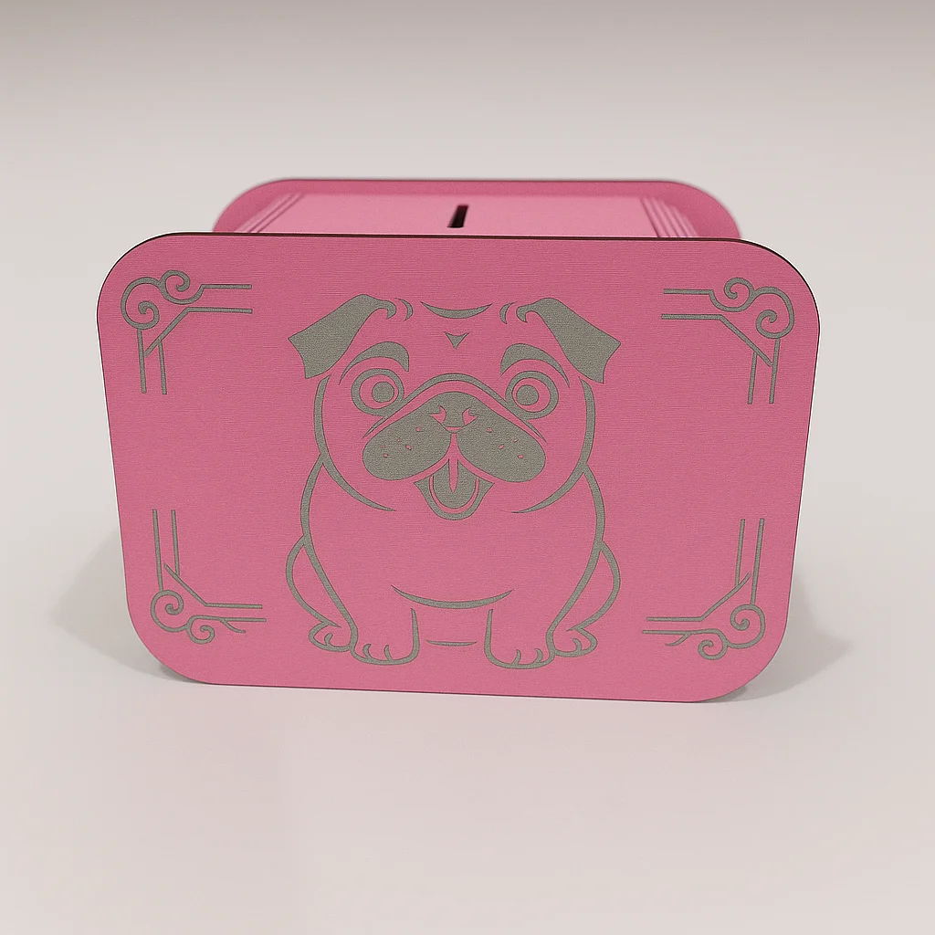 Köpek Kumbara - Ağaç işleme -Ceviz Ağacı-Pembe