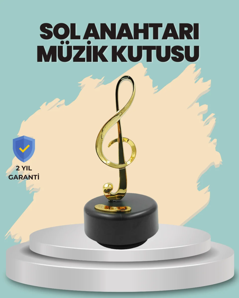 Altın Nota Sol Anahtarı Müzik Box Döner Mekanizmalı Hediyelik