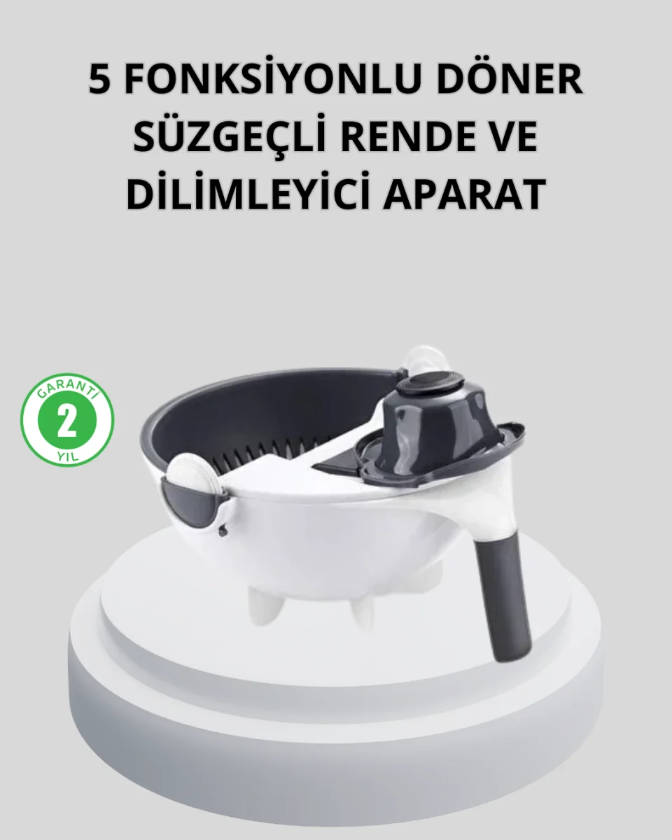 5 Fonksiyonlu Döner Rende Süzgeçli Çok Amaçlı Sebze Doğrayıcı Kaymaz Tabanlı