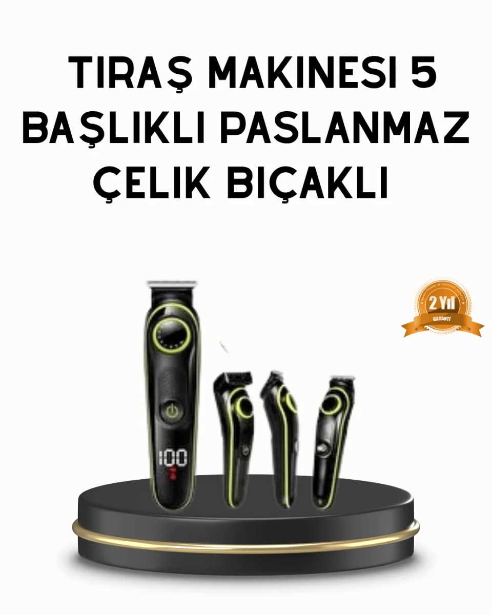 Erkek Bakım Seti 5’i 1 Arada Şarjlı Paslanmaz Çelik Başlıklı