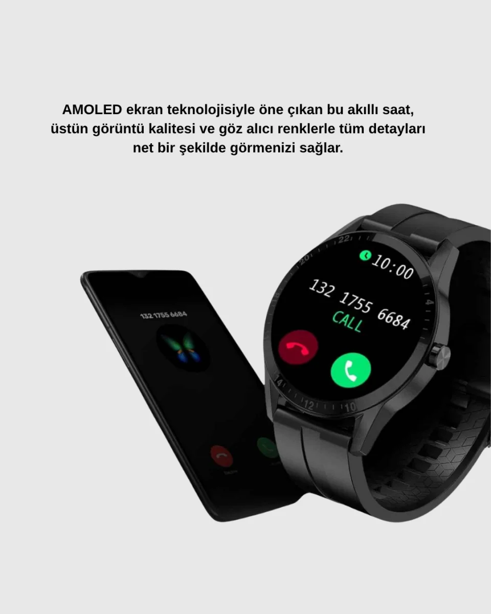 AMOLED Ekranlı Akıllı Saat – 3 Kordon Seçenekli, Suya Dayanıklı, Kalp Atış ve Uyku Takip Özellikli