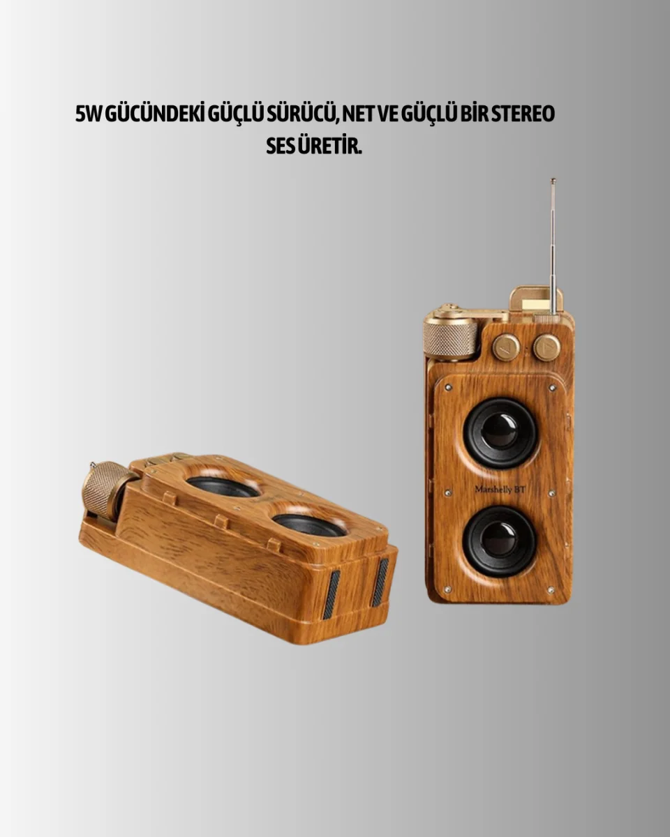 Vintage Tasarımlı Bluetooth Hoparlör Uzun Pil Ömürlü ve FM Destekli