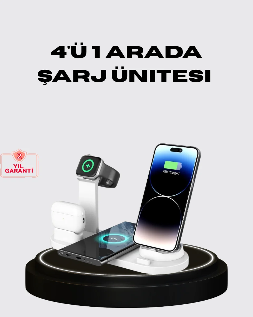 Apple Uyumlu Kablosuz Şarj İstasyonu 4 Cihaz Destekli ve Hızlı Şarjlı