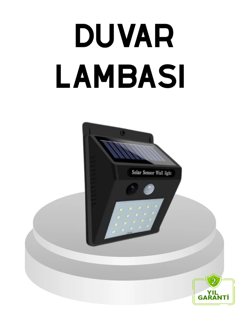 20 LED Güneş Paneli Aydınlatma – Fotoselli ve Hareket Algılamalı Dış Mekan Duvar Lambası