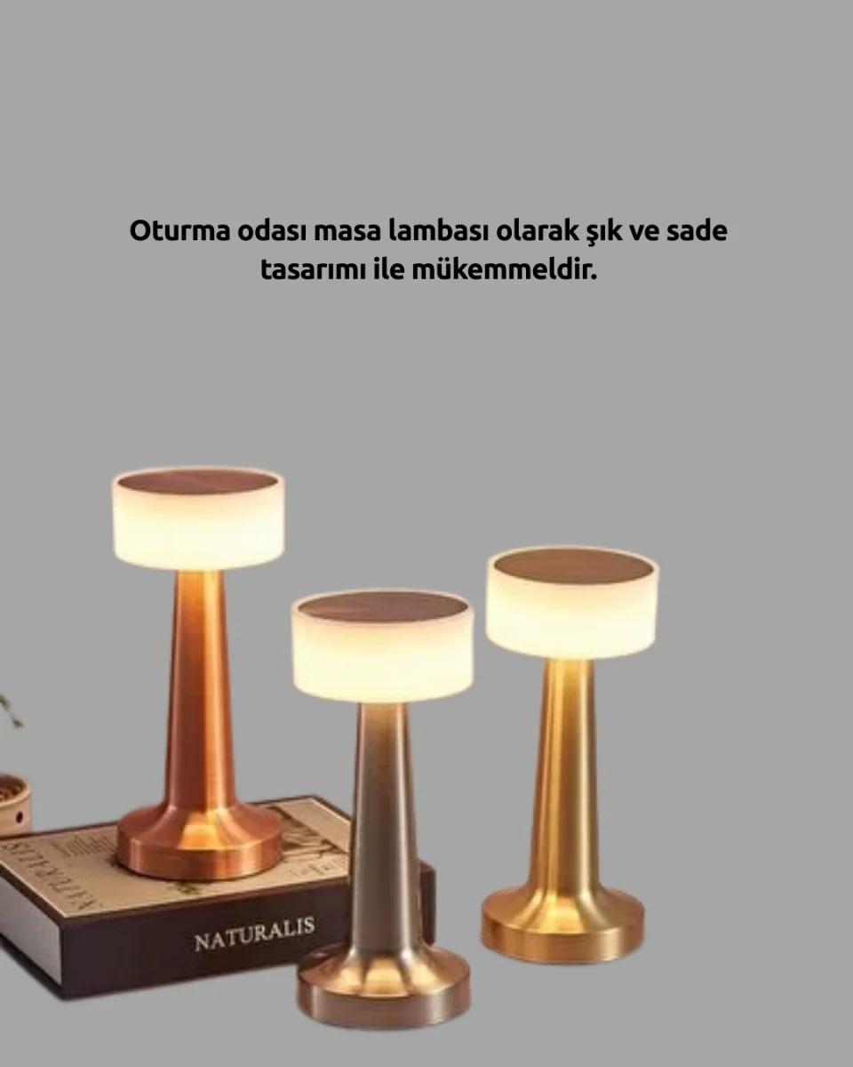 Modern USB'li Kablosuz Masa Lambası – Minimalist Tasarım, 3 Farklı Parlaklık