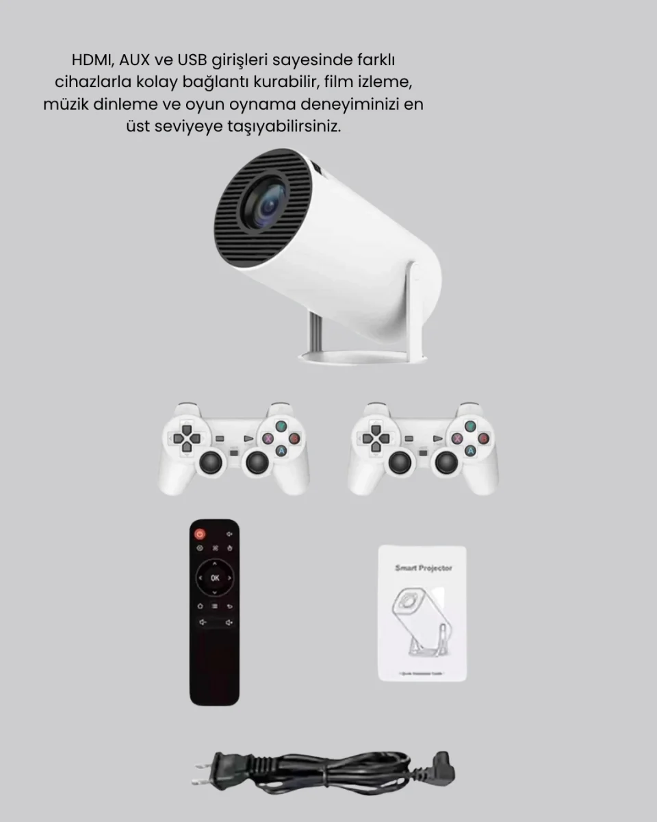 Taşınabilir Projeksiyon Cihazı 4K Destekli Wi-Fi Kablosuz Ekran Yansıtma
