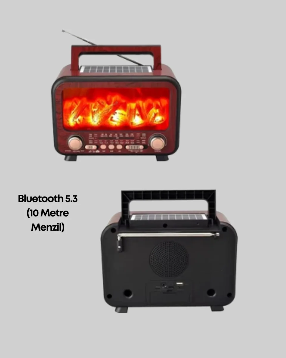 Solar Panelli Alev Işıklı Bluetooth Hoparlör – Çoklu Giriş, Uzun Pil Ömrü