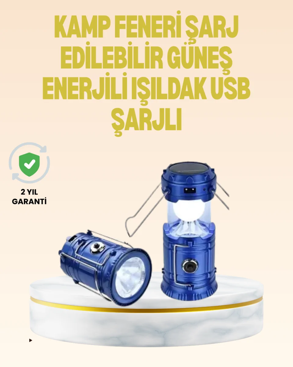 Katlanabilir USB Çıkışlı Kamp Feneri – Şarj Edilebilir, Dayanıklı ve Çok Fonksiyonlu