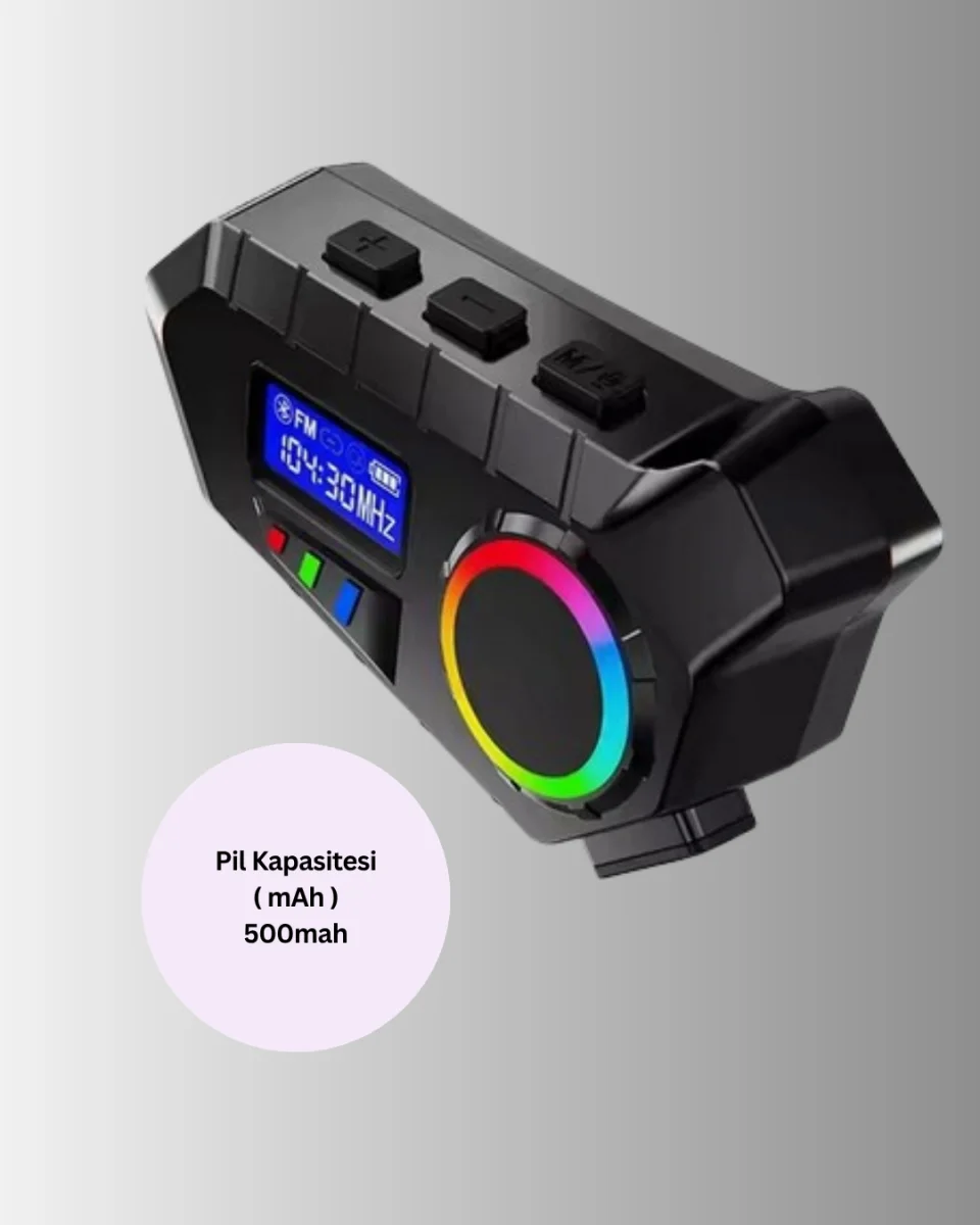 Suya Dayanıklı Bluetooth İnterkom 5.4 Hoparlör 500mAh Batarya ve FM Radyo Özellikli