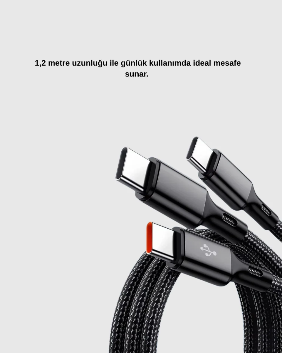 3’ü 1 Arada Hızlı Şarj Kablosu iOS Android Type-C Uyumlu ve Dayanıklı