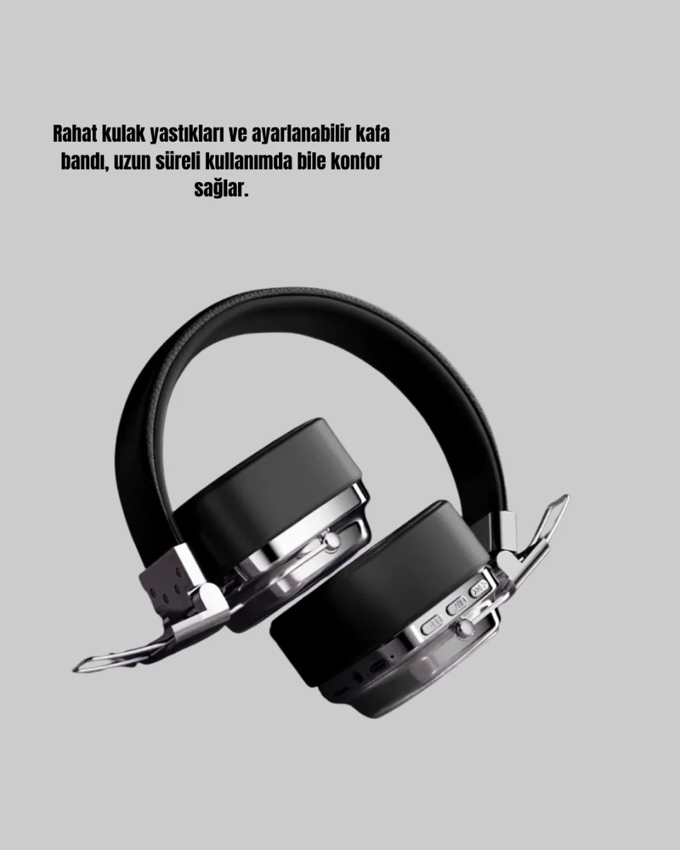 Bluetooth Kablosuz Kulak Üstü Kulaklık Katlanabilir Konforlu ve Şık Tasarımlı