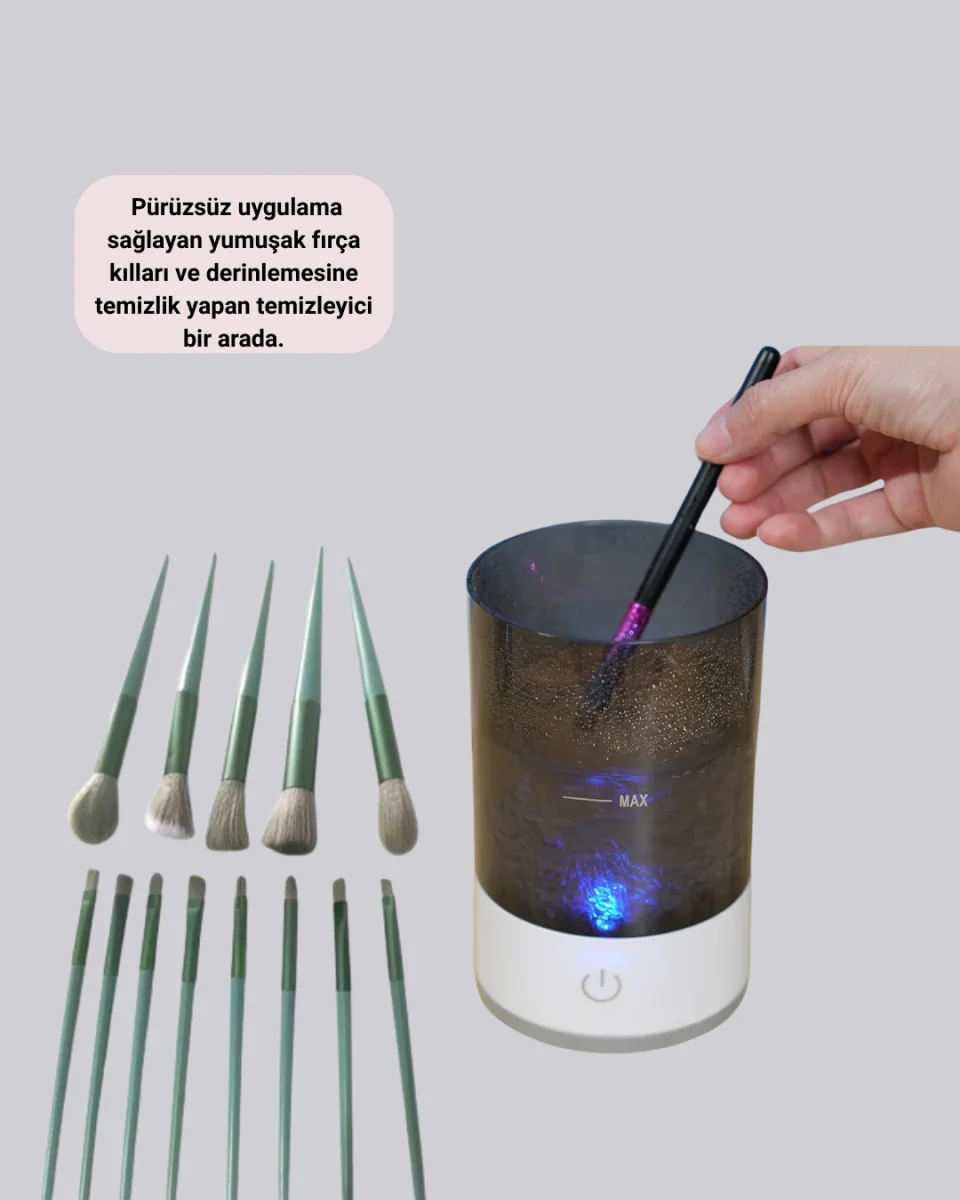 Profesyonel 13’lü Makyaj Fırçası + USB Fırça Temizleyici İkili Set