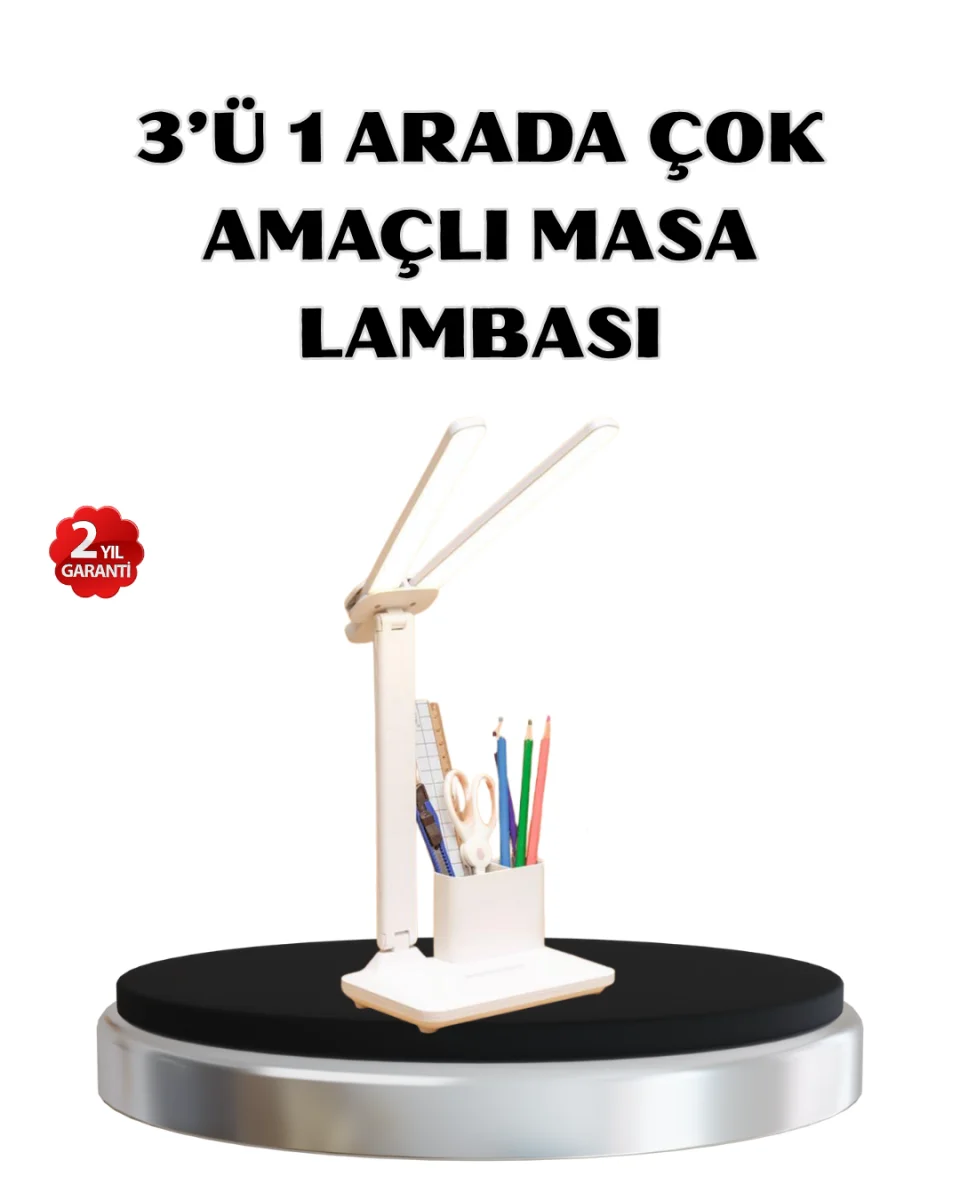 Kalemlik ve Telefon Standlı Masa Lambası – Kısılabilir LED Işık, Göz Dostu Tasarım