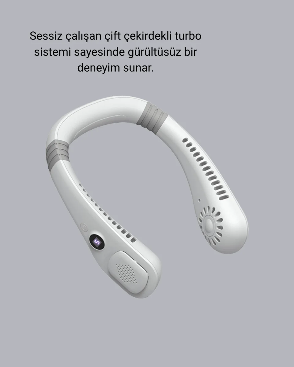 Kablosuz Giyilebilir Boyun Fanı Çift Motorlu ve 5 Kademeli Hız Kontrolü