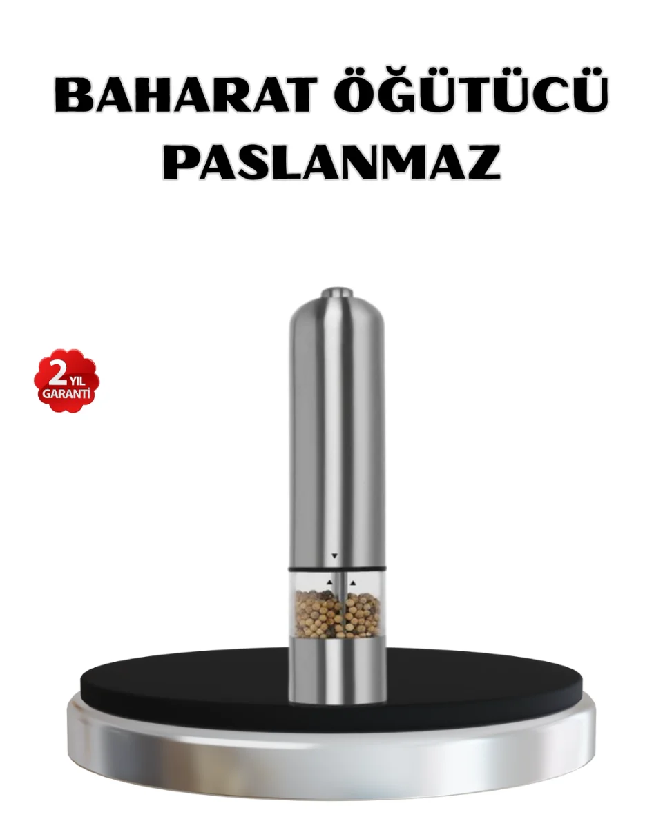 Modern Otomatik Baharat Öğütücü Seti – Pilli, Paslanmaz Çelik, LED Aydınlatmalı