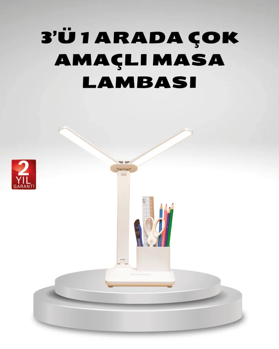Kısılabilir LED Masa Lambası – Kalemlik ve Telefon Standlı, Göz Yormayan Işık