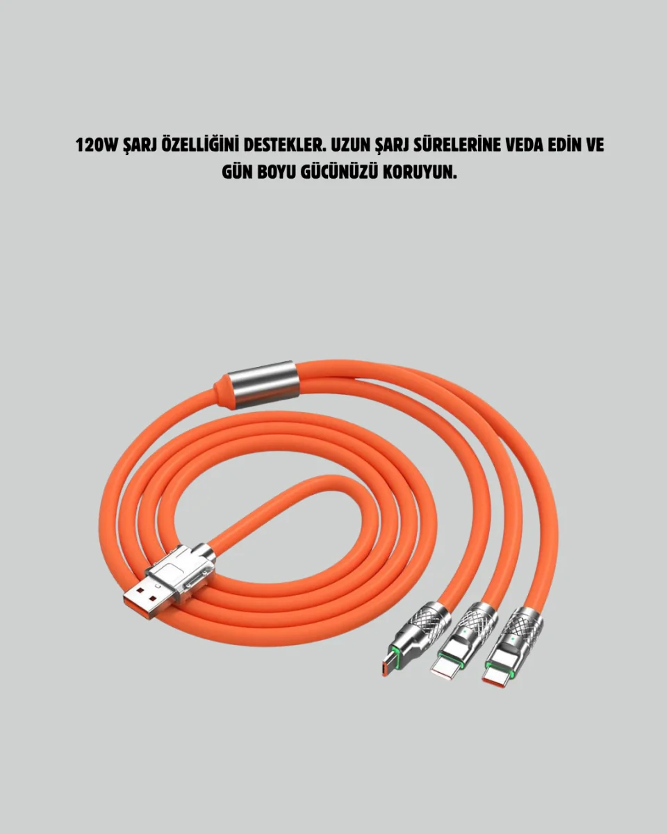 Çinko Alaşımlı Uçlu 120 W Şarj Kablosu – Dolaşmaya Dayanıklı 1,2 m USB Kablo
