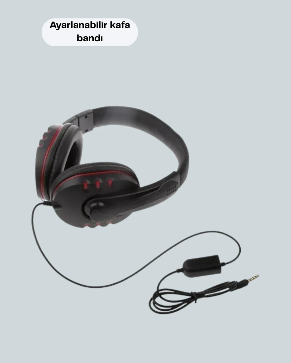 Kırmızı Gaming Kulaklık Stereo Mikrofonlu Dayanıklı Örgü Kablolu