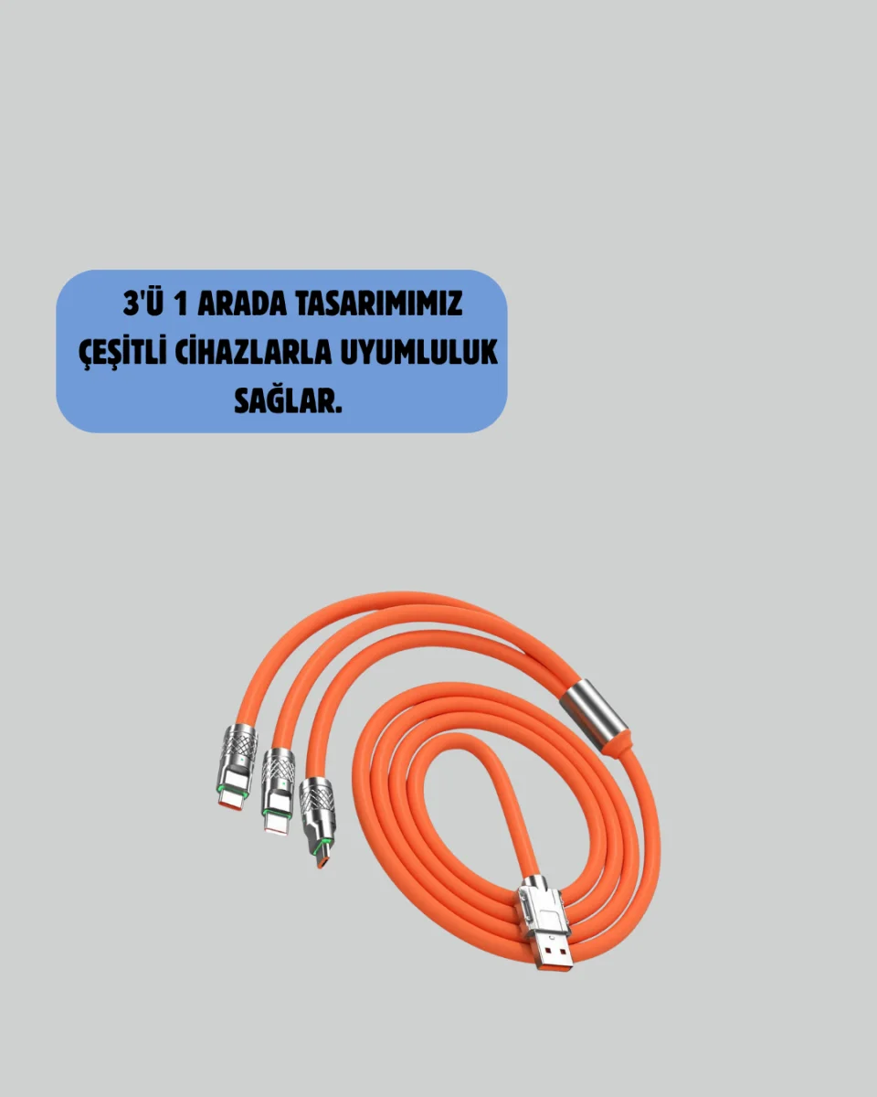120 W Hızlı Çözüm Sunan 3'ü 1 USB Şarj Kablosu– Sağlam Gövde