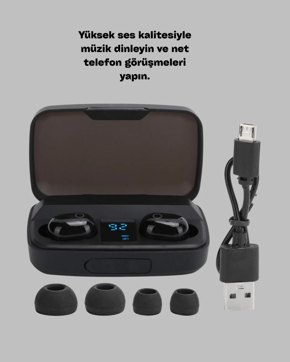 1800 mAh Güçlü Şarj Kutusu ile Bluetooth Kulaklık Seti