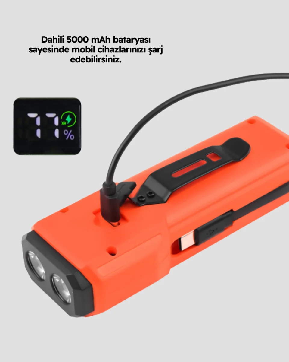Powerbank Özellikli Bisiklet Işığı Dijital Göstergeli Led