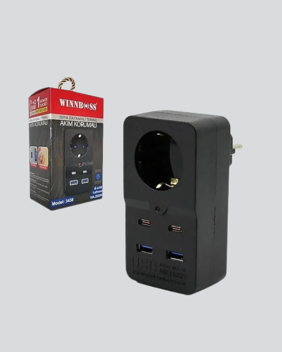 Tip Akım Koruma Prizi 10A 2500W USB Type C Destekli