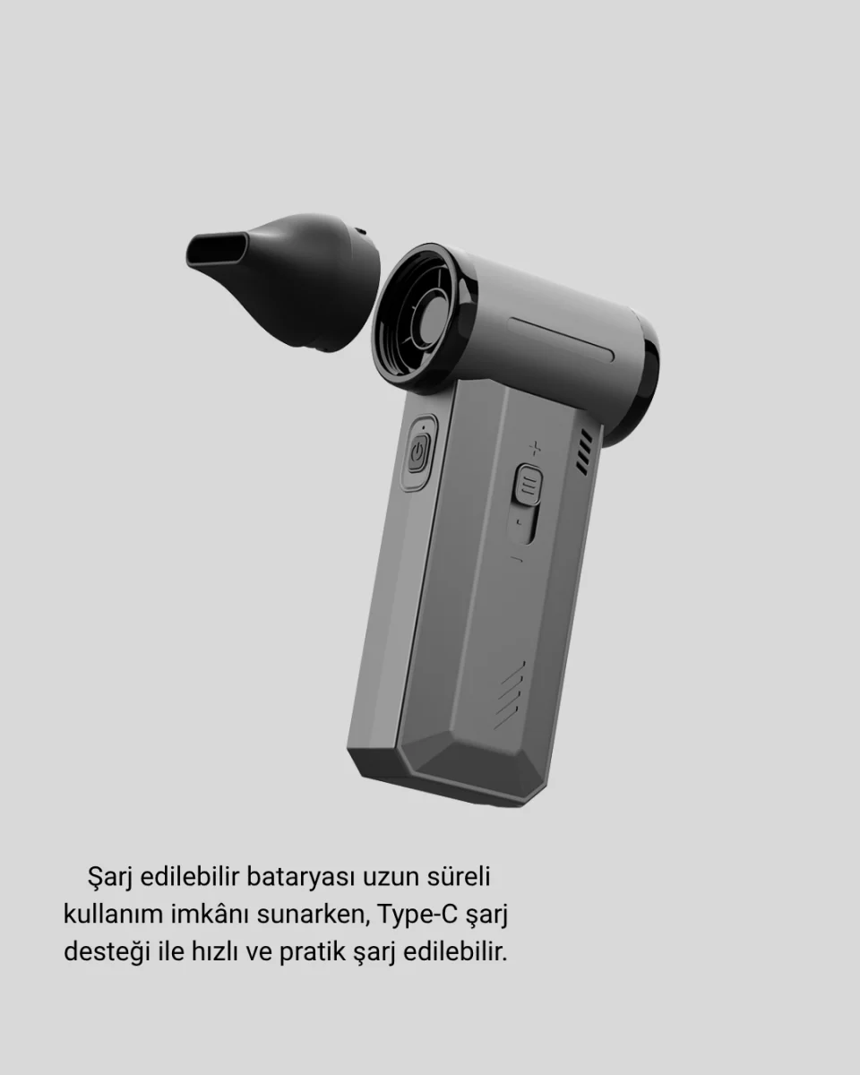 Şarjlı 130000 RPM Hava Üflemeli ve Vakumlu Araç Ev Temizlik Makinesi