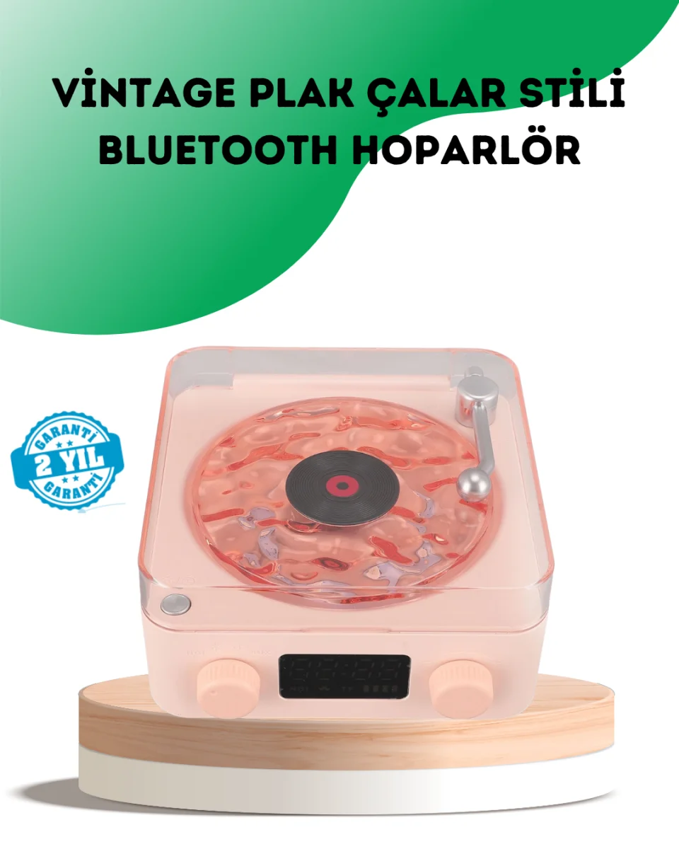 Retro Bluetooth Hoparlör – Kristal Ses, Gece Lambası, Saatli Tasarım