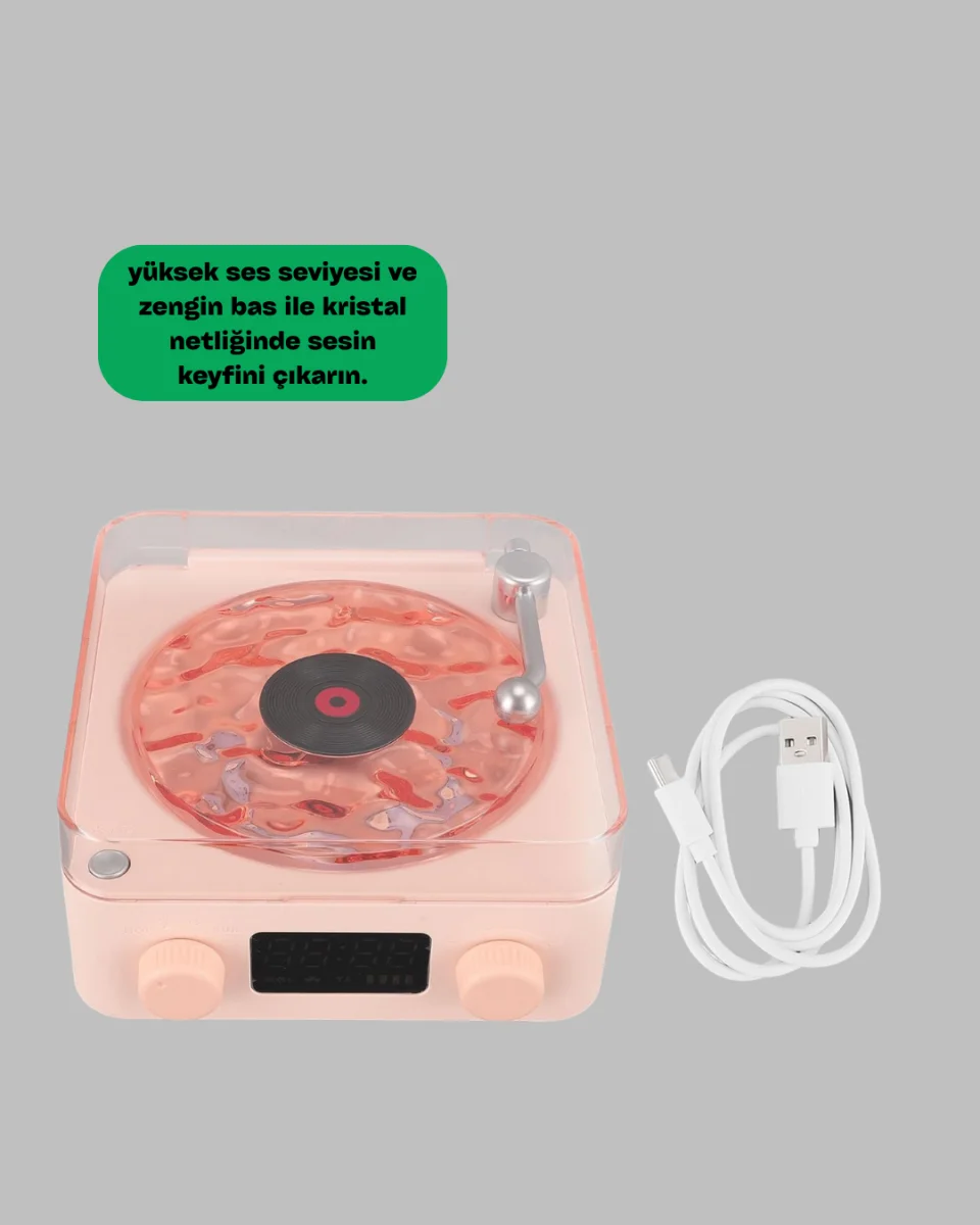 Retro Bluetooth Hoparlör – Kristal Ses, Gece Lambası, Saatli Tasarım