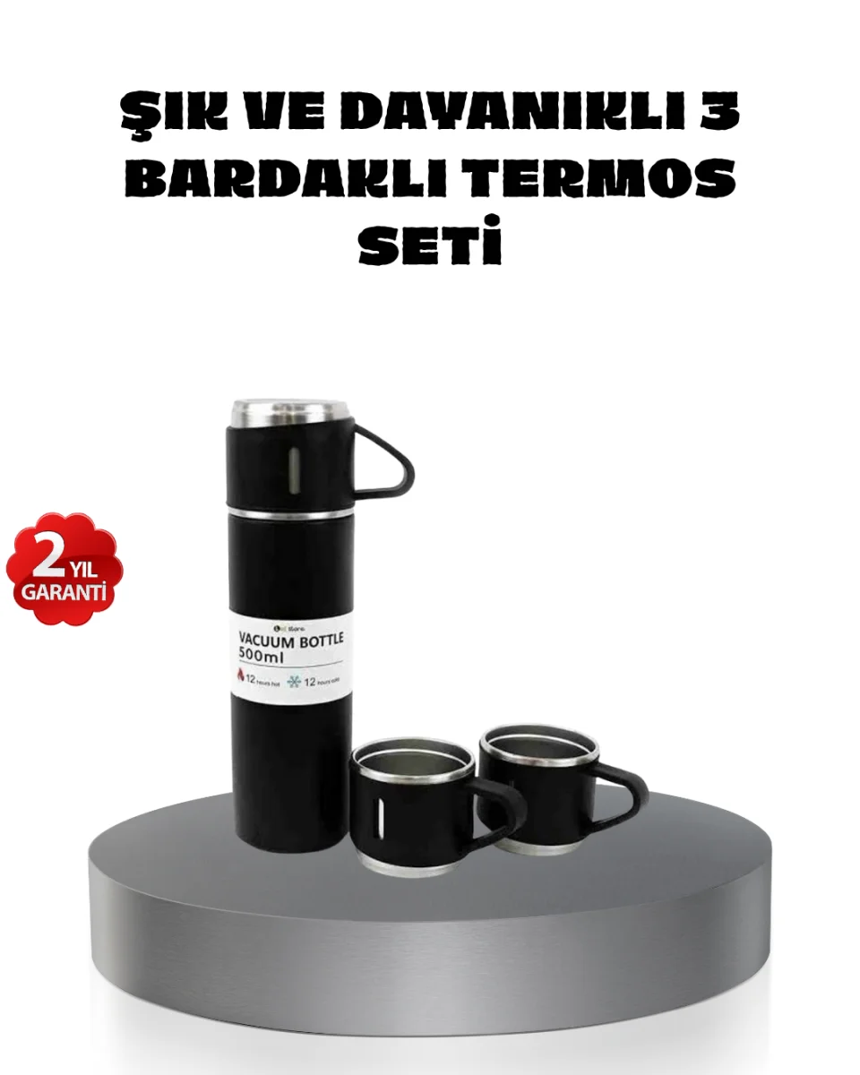500 ml Paslanmaz Çelik Termos Seti – Sızdırmaz, Vakumlu, Isı Koruma Özellikli, Taşınabilir Termos