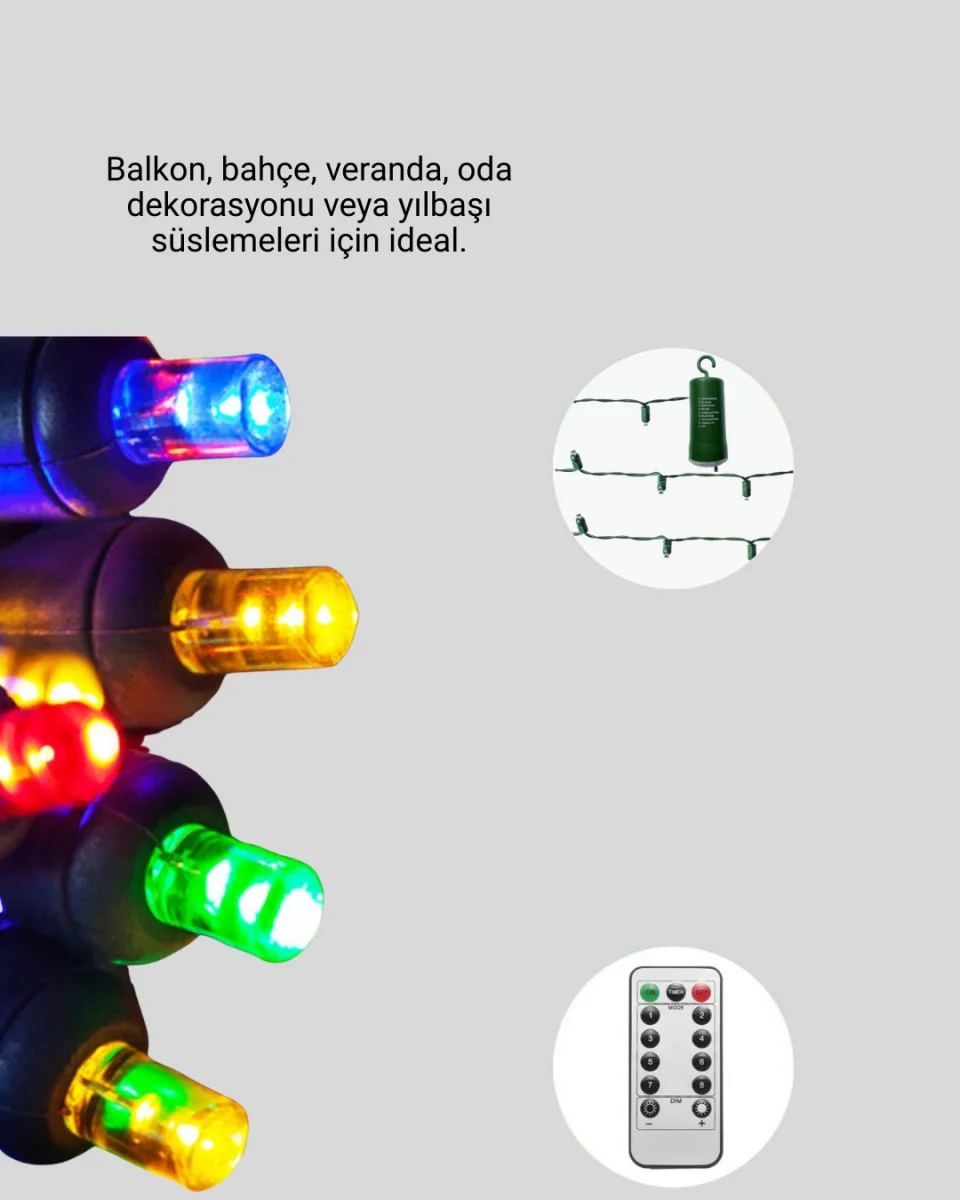 8 Modlu Zaman Ayarlı LED Perde Işık – Bahçe ve Balkon Dekorasyonu