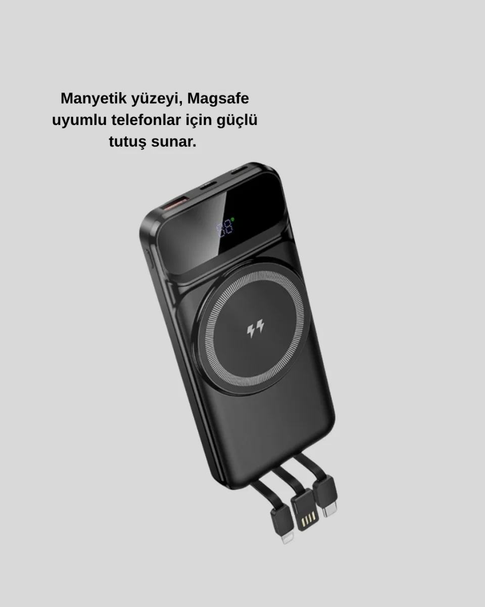 10000 mAh Kablosuz Hızlı Şarj Destekli Powerbank – 15W, PD20W, Type-C Girişli
