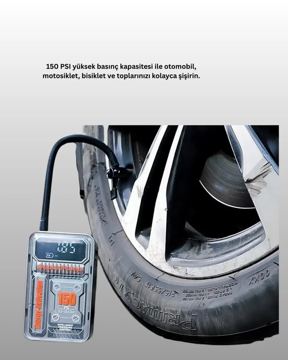 150 PSI Kablosuz Dijital Ekranlı Taşınabilir Araç Lastik Pompası