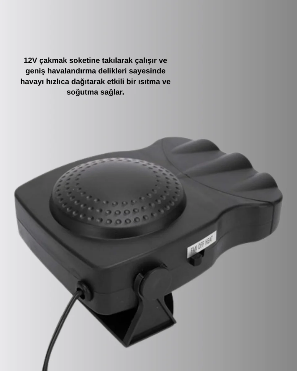 Araç İçi Isıtıcı ve Fan 3’ü 1 Arada 12V Çakmak Girişli ve Hızlı Isınma Özellikli