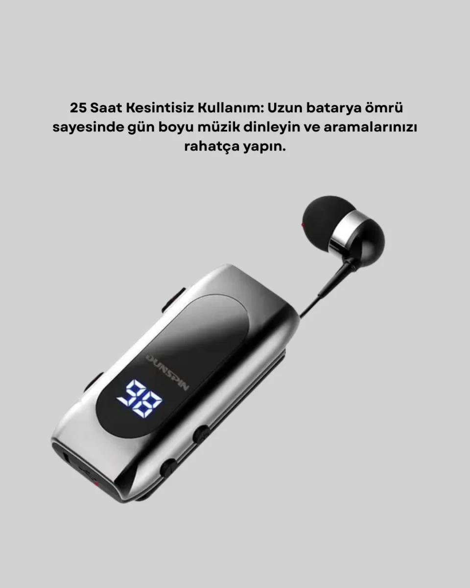 Dijital Göstergeli Bluetooth Kulaklık – Klipsli ve Şık Tasarım
