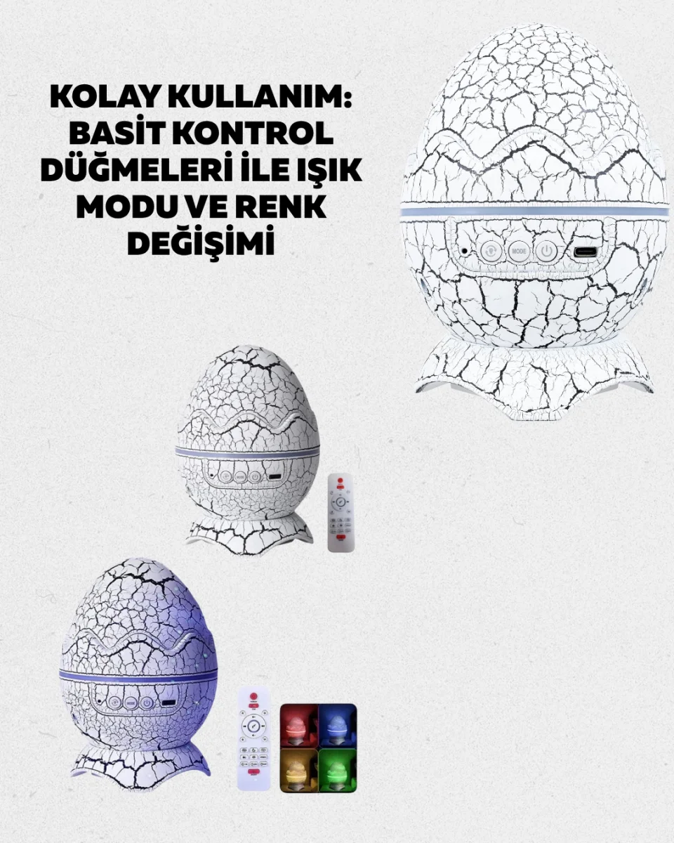 Bluetooth Bağlantılı Dinozor Yıldız Projektör Gece Lambası ve Uyku Yardımcısı