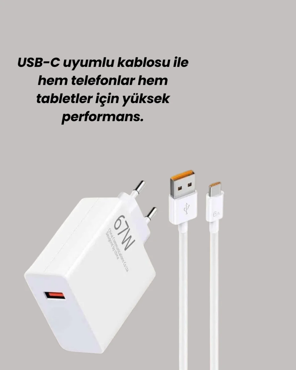 67W Hızlı Şarj Cihazı Yüksek Isı Dayanımlı Type-C Set