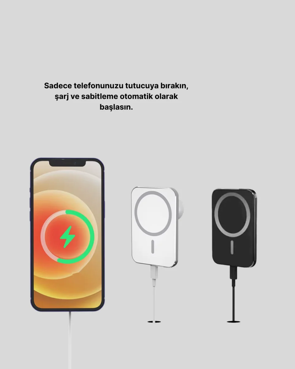 360° Döner Başlıklı MagSafe Araç Telefon Tutucu 15W Güvenli Kablosuz Şarj
