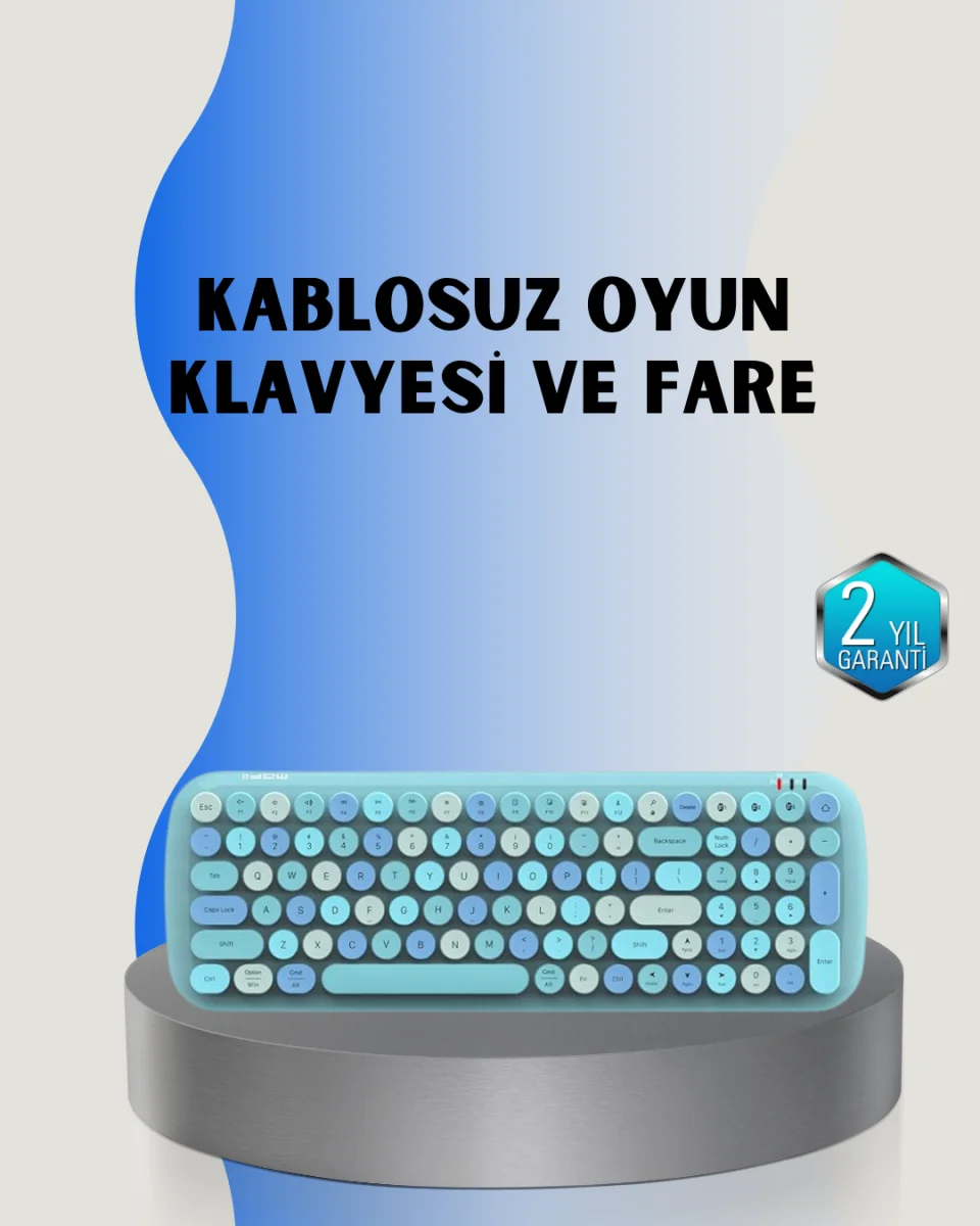 Retro Tarz Kablosuz Klavye Mouse Seti – 104 Tuşlu, Ergonomik Tasarım