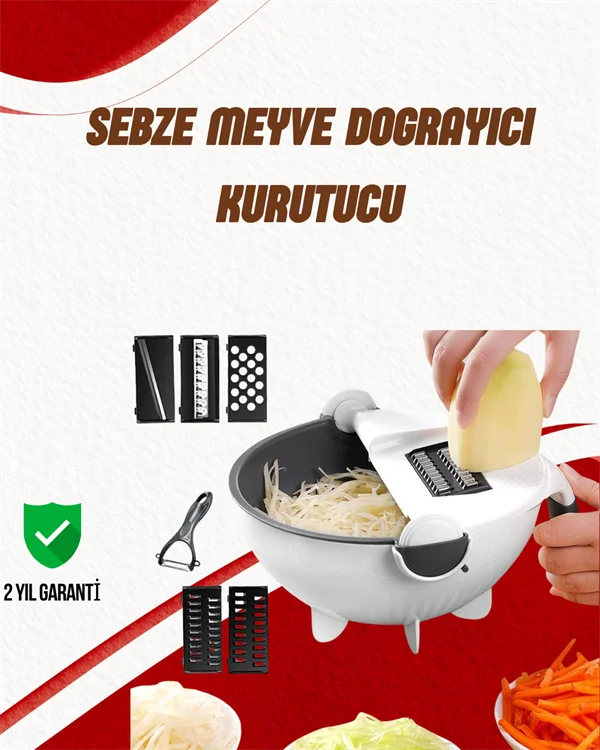 Süzgeçli Çok Fonksiyonlu Döner Rende ve Doğrayıcı