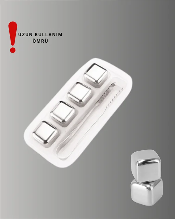 Paslanmaz Çelikten Üretilmiş Metal Buz Küpü Seti ve Buz Klipsi