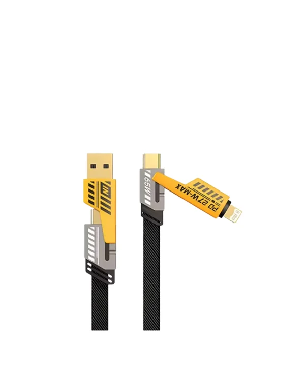 65W 4'ü 1 Arada Çoklu Şarj Kablosu – USB-C, USB-A, Lightning, Veri ve Şarj Desteği