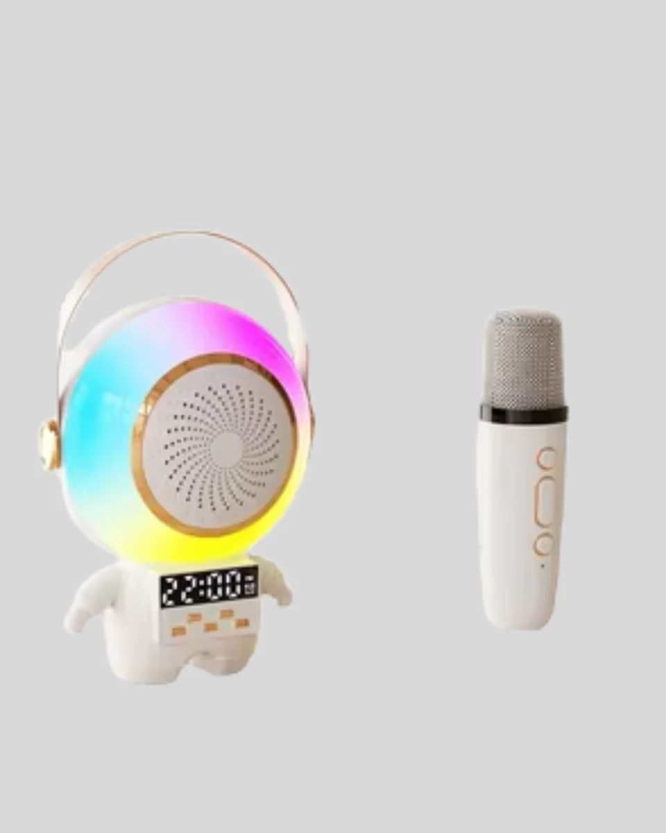 Renkli Işıklı Astronot Mini Bluetooth Speaker ve Karaoke Mikrofon