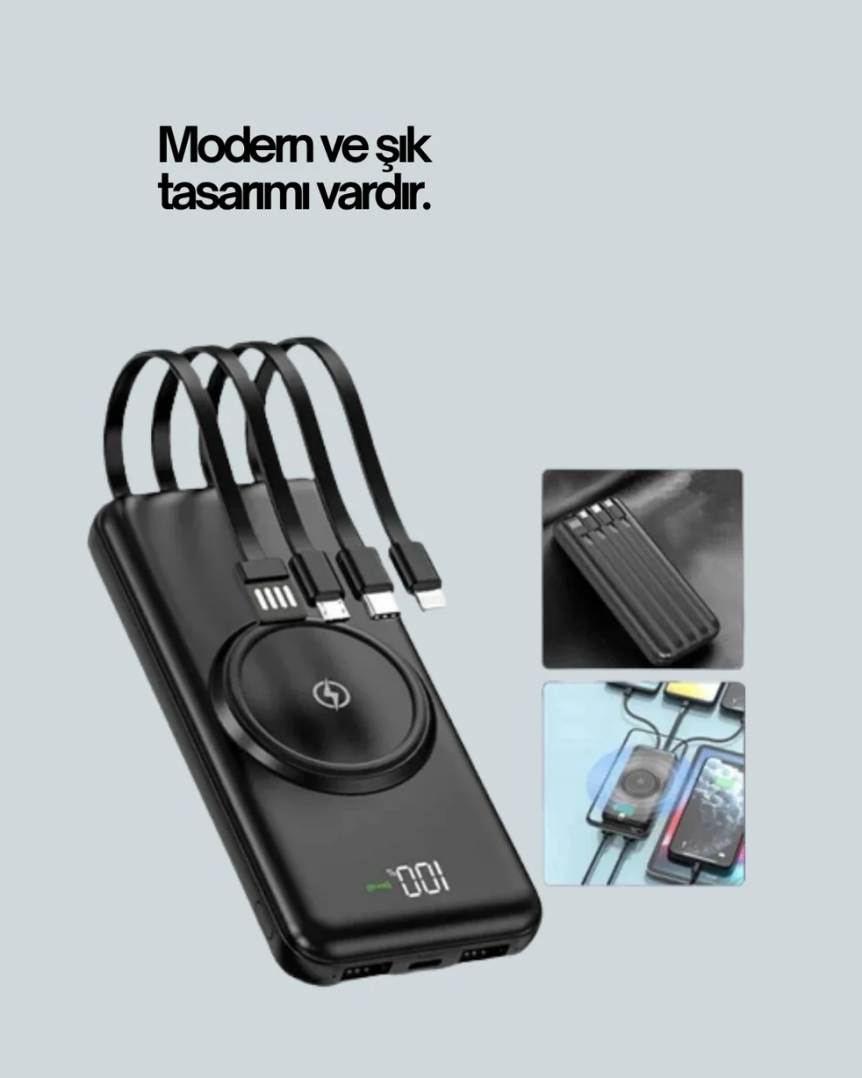 Çoklu Cihaz Uyumu ile Kablolu ve Kablosuz Şarj – Pratik Powerbank