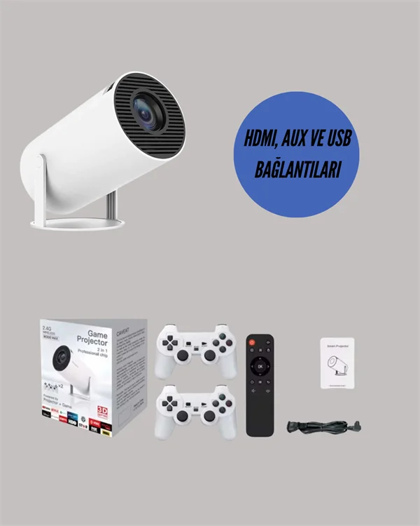 10.000 Oyun Destekli, Çift Kollu 4K Projeksiyon – HDMI, USB, AUX, Ethernet Yok
