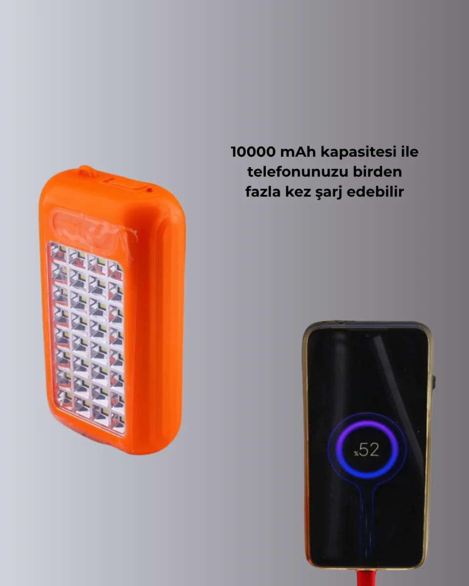 Güneş Paneli ile Şarj Olan 32 LED’li Powerbank Cihazı