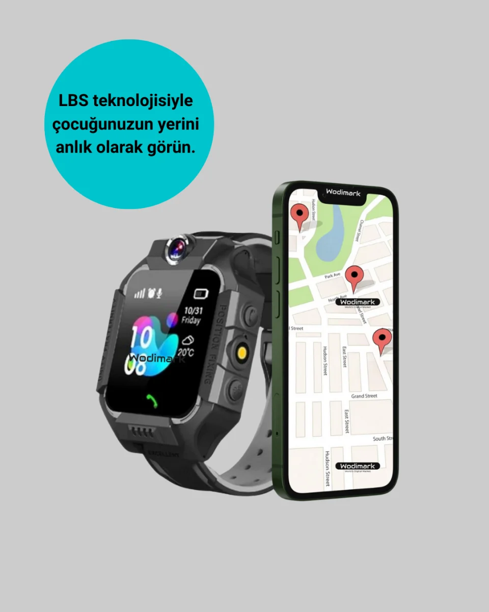 S10 Siyah Akıllı Çocuk Saati Konum Takip ve Güvenlik Özellikli