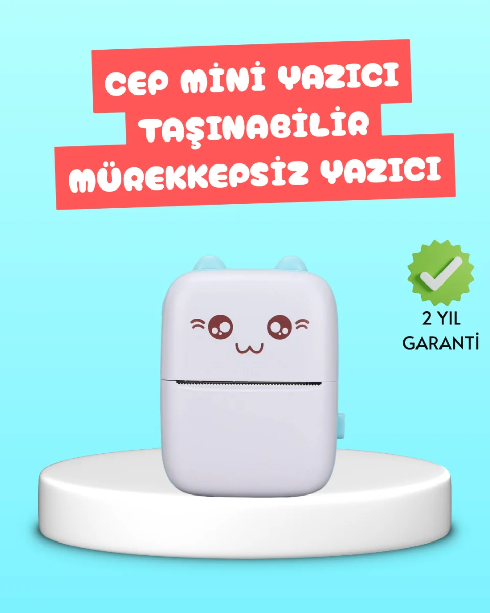 Mini Termal Yazıcı Kablosuz Taşınabilir Bluetooth Bağlantılı 200 DPI