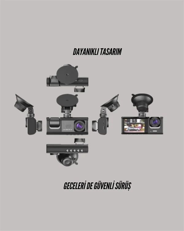 TA-01 3 Kameralı 1080P Araç Kamerası Siyah